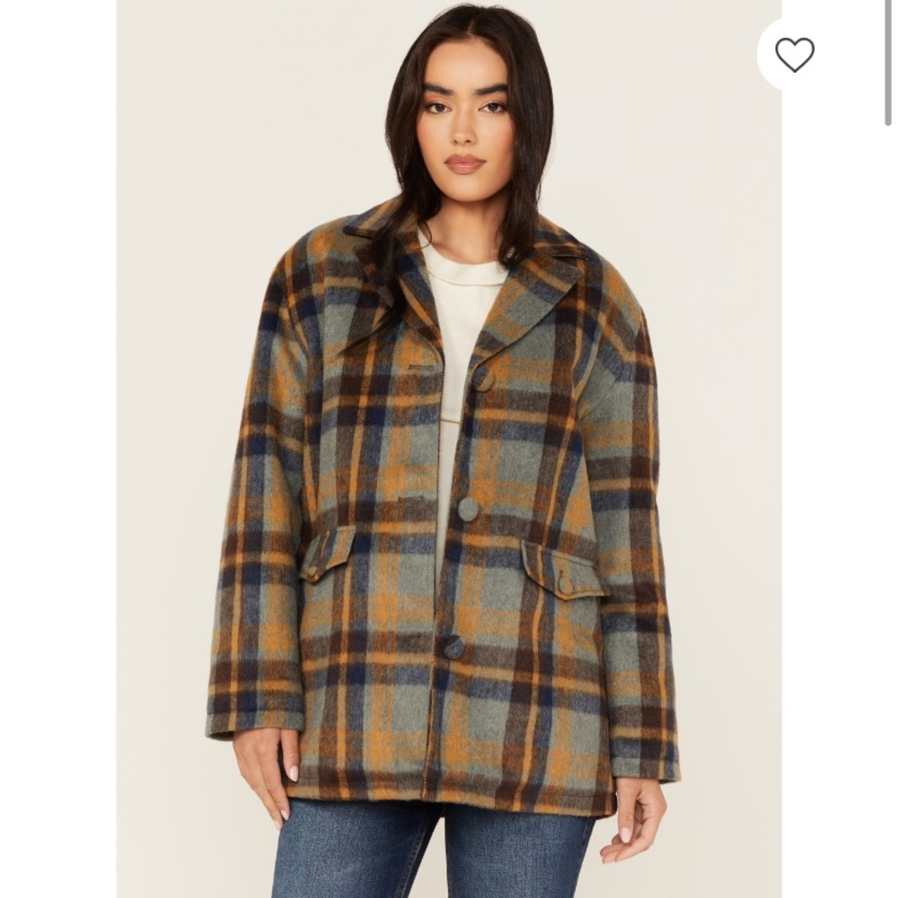 NWT Cleo + Wolf Oversized Wool Blend Plaid Peacoat